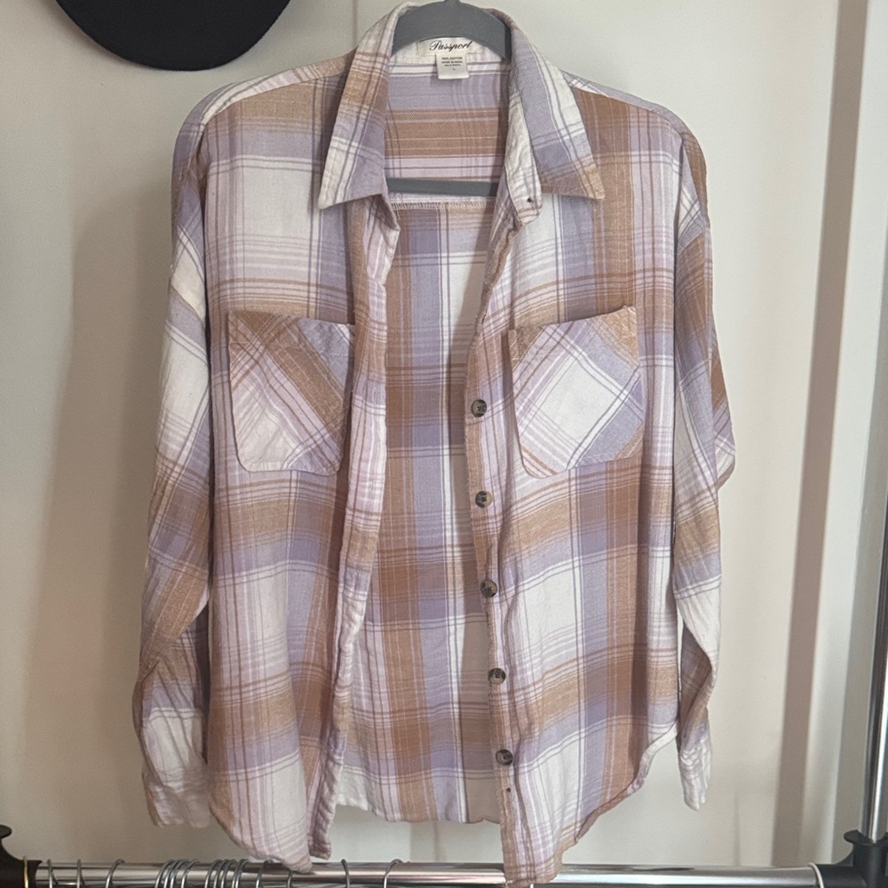 Passport Purple and Tan Plaid Button-Down Shirt